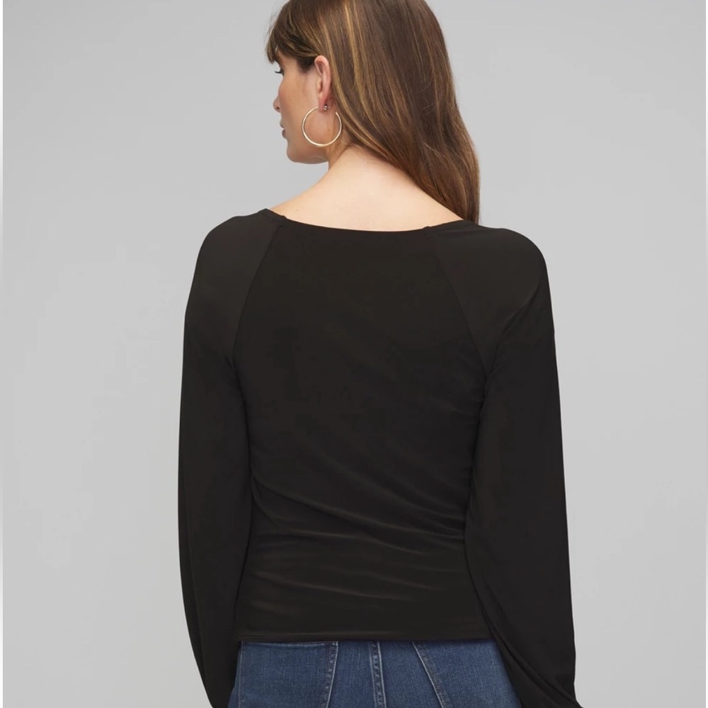 NWT White House Black Market Long Sleeve Ruched Chain Matte Black Jersey Top - Picture 4 of 7